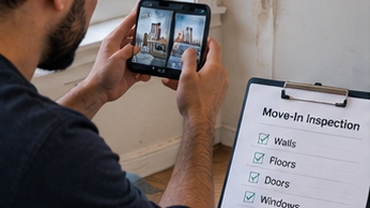 Realistic rental housing scene illustrating move-in inspection checklist